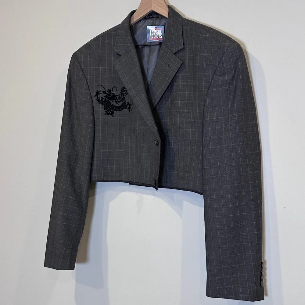 Vintage Trendy Upcycled Cropped Blazer Perfect For the Eco-conscious Fashionista
